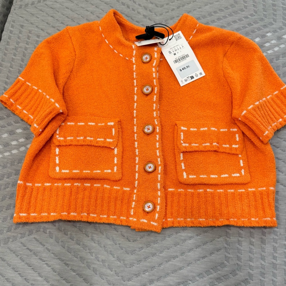 Zara Orange Cardigan Sweater NWT